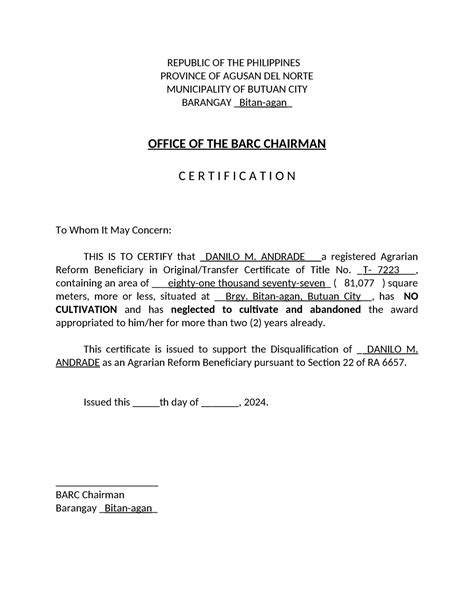 certificate of abandonment|Iba pa.